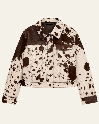 Women’s Printed Trucker Jacket – Button-Front Casual Layer for Spring and Autumn