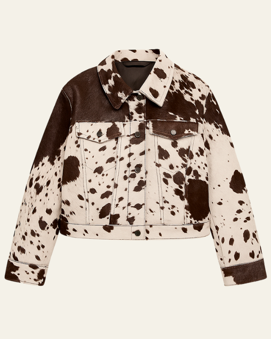 Women’s Printed Trucker Jacket – Button-Front Casual Layer for Spring and Autumn