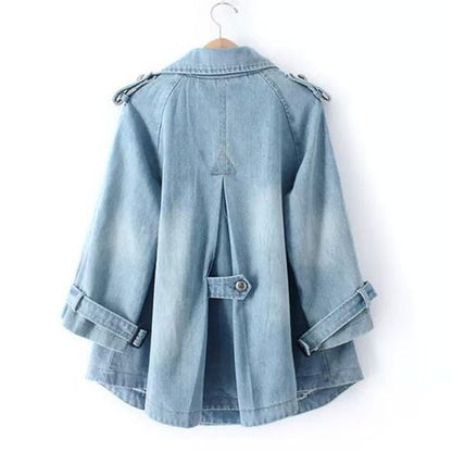 Women’s Short Denim Trench Coat – Double-Breasted Layer for Spring and Autumn