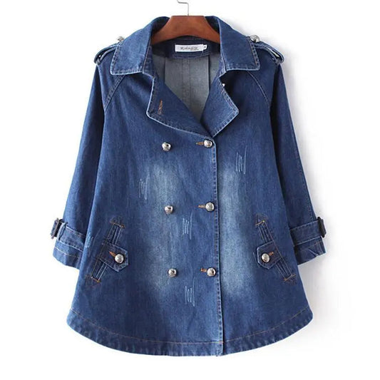 Women’s Short Denim Trench Coat – Double-Breasted Layer for Spring and Autumn