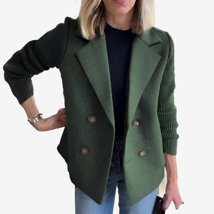 Women’s Double-Breasted Blazer – Ribbed Sleeve Smart Casual Layer for Autumn and Winter