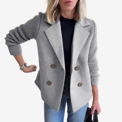 Women’s Double-Breasted Blazer – Ribbed Sleeve Smart Casual Layer for Autumn and Winter