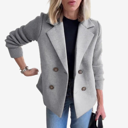 Women’s Double-Breasted Blazer – Ribbed Sleeve Smart Casual Layer for Autumn and Winter
