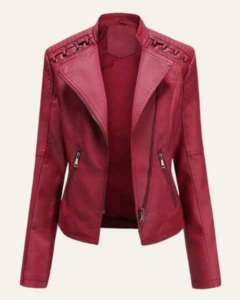 Women’s Slim Fit Biker Jacket – Zip-Up Moto Layer for Spring and Autumn