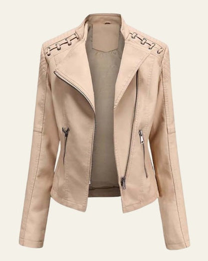 Women’s Slim Fit Biker Jacket – Zip-Up Moto Layer for Spring and Autumn