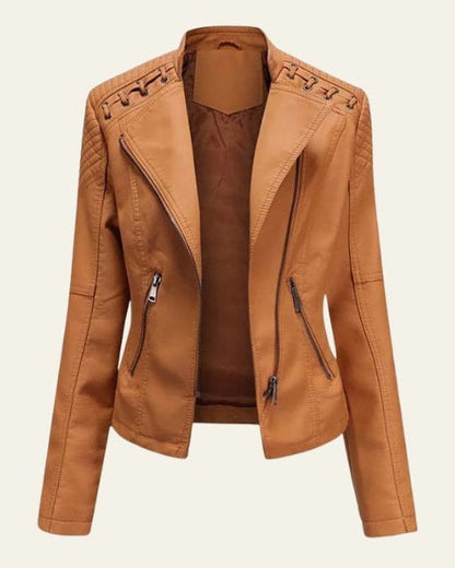 Women’s Slim Fit Biker Jacket – Zip-Up Moto Layer for Spring and Autumn