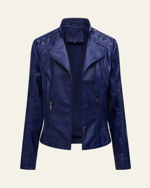 Women’s Slim Fit Biker Jacket – Zip-Up Moto Layer for Spring and Autumn