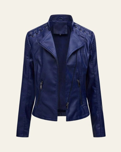Women’s Slim Fit Biker Jacket – Zip-Up Moto Layer for Spring and Autumn