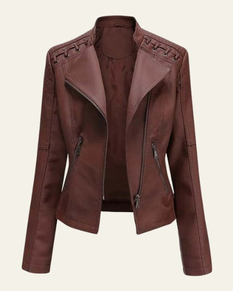 Women’s Slim Fit Biker Jacket – Zip-Up Moto Layer for Spring and Autumn