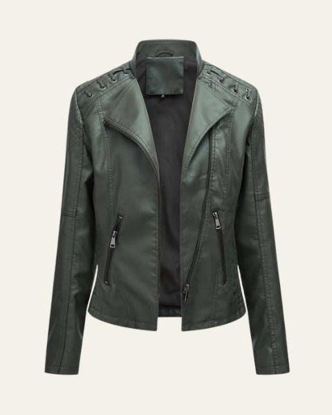 Women’s Slim Fit Biker Jacket – Zip-Up Moto Layer for Spring and Autumn