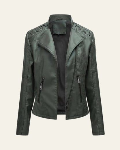 Women’s Slim Fit Biker Jacket – Zip-Up Moto Layer for Spring and Autumn