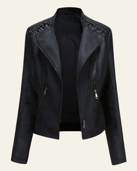 Women’s Slim Fit Biker Jacket – Zip-Up Moto Layer for Spring and Autumn