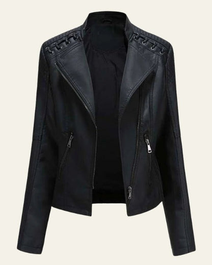 Women’s Slim Fit Biker Jacket – Zip-Up Moto Layer for Spring and Autumn