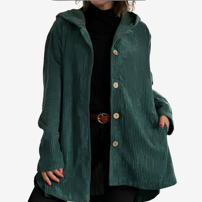 Women’s Longline Hooded Cardigan – Ribbed Button-Front Knit for Autumn and Winter