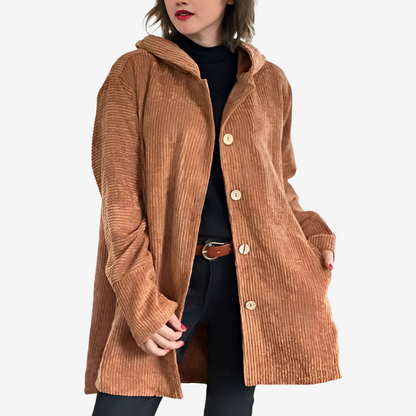 Women’s Longline Hooded Cardigan – Ribbed Button-Front Knit for Autumn and Winter