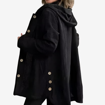 Women’s Longline Hooded Cardigan – Ribbed Button-Front Knit for Autumn and Winter