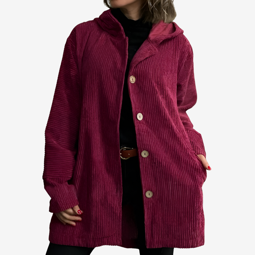 Women’s Longline Hooded Cardigan – Ribbed Button-Front Knit for Autumn and Winter