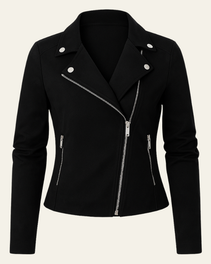 Women’s Tailored Moto Jacket – Asymmetric Zip Layer for Spring and Autumn