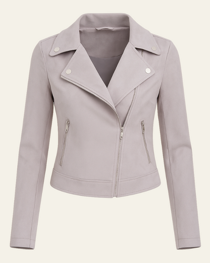 Women’s Tailored Moto Jacket – Asymmetric Zip Layer for Spring and Autumn