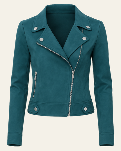 Women’s Tailored Moto Jacket – Asymmetric Zip Layer for Spring and Autumn