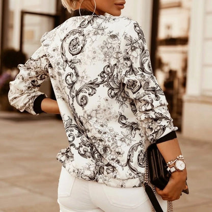 Women’s Printed Bomber Jacket – Zip-Front Layer for Casual City Wear