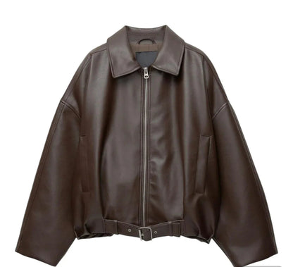 Women’s Belted Bomber Jacket – Oversized Zip-Front Layer for Spring and Autumn