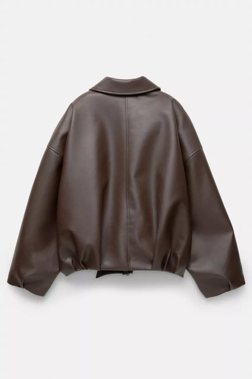 Women’s Belted Bomber Jacket – Oversized Zip-Front Layer for Spring and Autumn