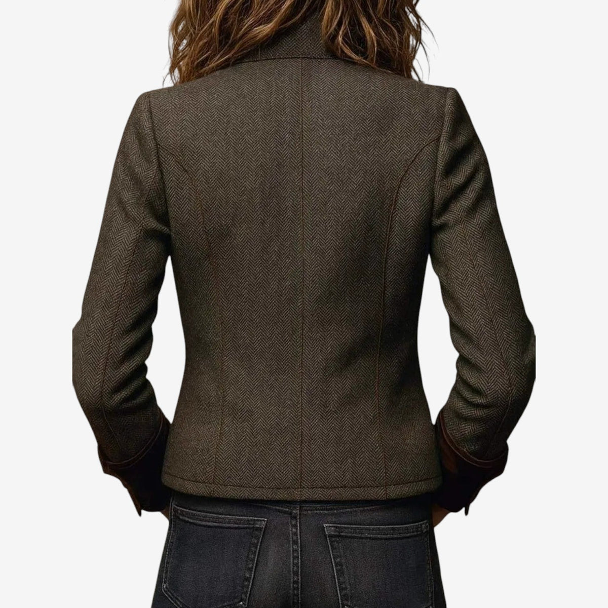 Women’s Structured Herringbone Jacket – Tailored Button-Front Layer for Smart Casual Wear