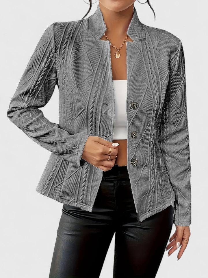 Women’s Tailored Stand-Collar Jacket – Textured Button-Front Layer for Office and Evening Wear