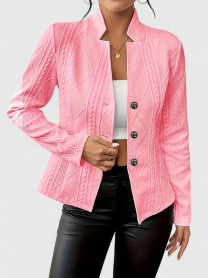 Women’s Tailored Stand-Collar Jacket – Textured Button-Front Layer for Office and Evening Wear