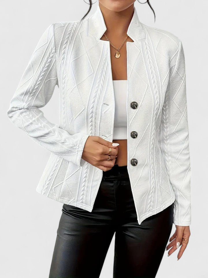 Women’s Tailored Stand-Collar Jacket – Textured Button-Front Layer for Office and Evening Wear