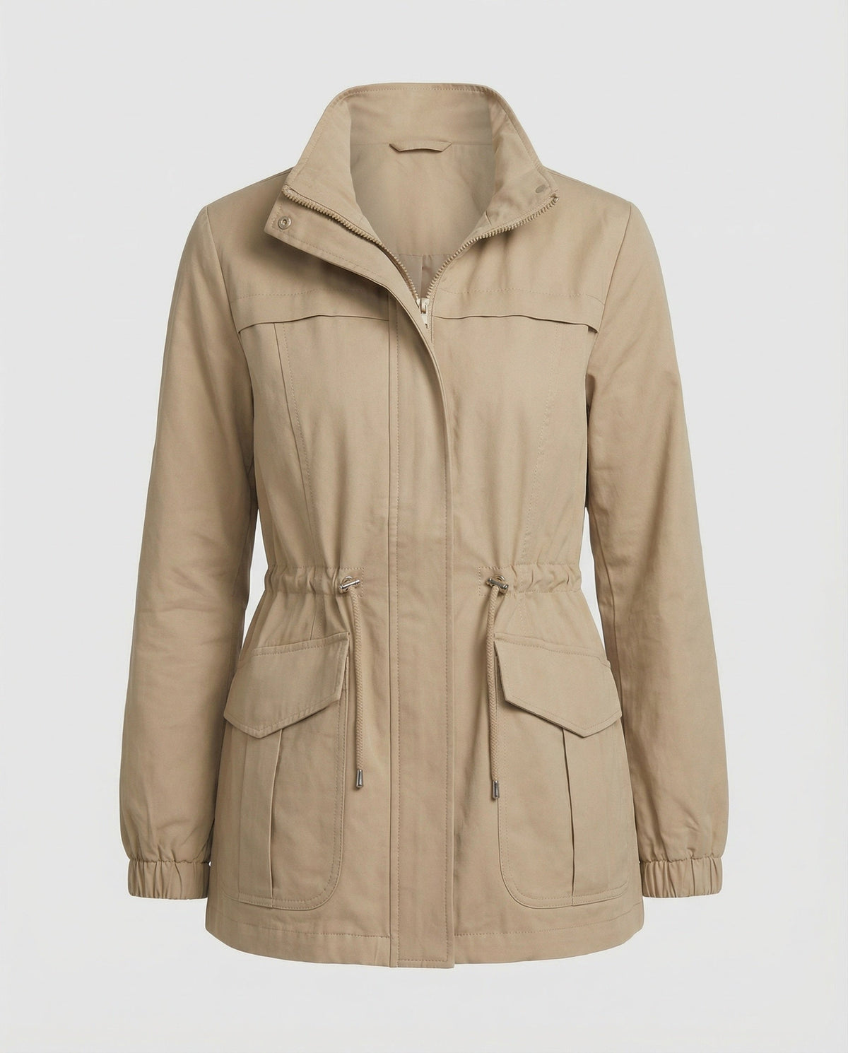 Women’s Drawstring Utility Jacket – Multi-Pocket Transitional Layer for Spring and Autumn