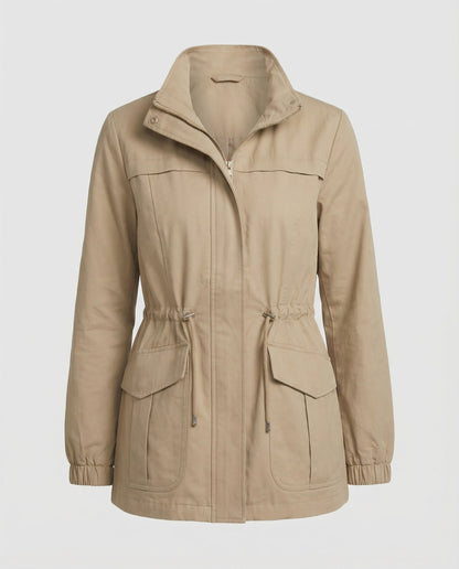 Women’s Drawstring Utility Jacket – Multi-Pocket Transitional Layer for Spring and Autumn
