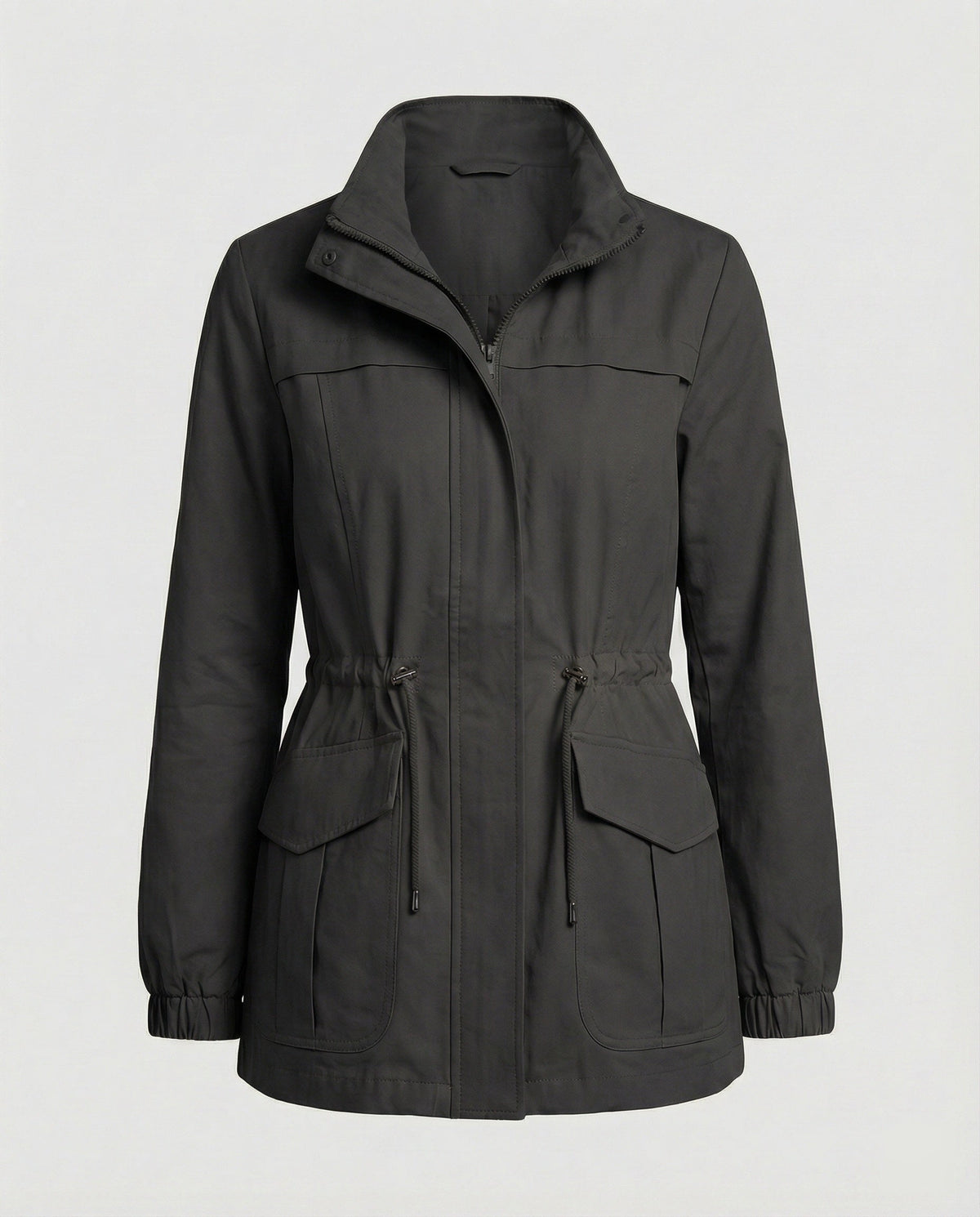 Women’s Drawstring Utility Jacket – Multi-Pocket Transitional Layer for Spring and Autumn