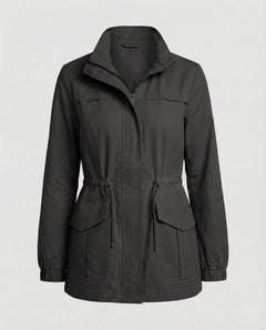 Women’s Drawstring Utility Jacket – Multi-Pocket Transitional Layer for Spring and Autumn
