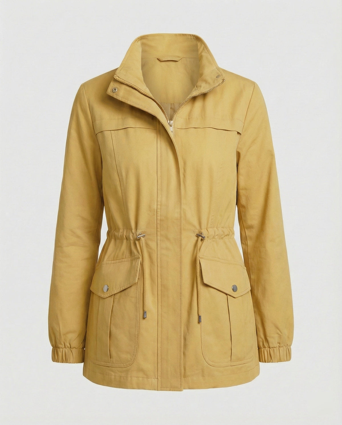Women’s Drawstring Utility Jacket – Multi-Pocket Transitional Layer for Spring and Autumn