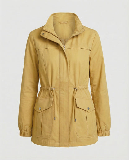 Women’s Drawstring Utility Jacket – Multi-Pocket Transitional Layer for Spring and Autumn