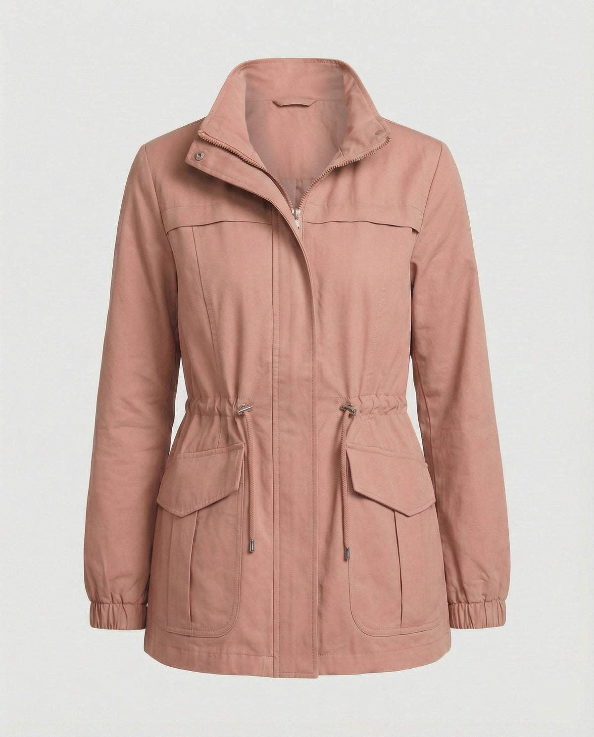 Women’s Drawstring Utility Jacket – Multi-Pocket Transitional Layer for Spring and Autumn