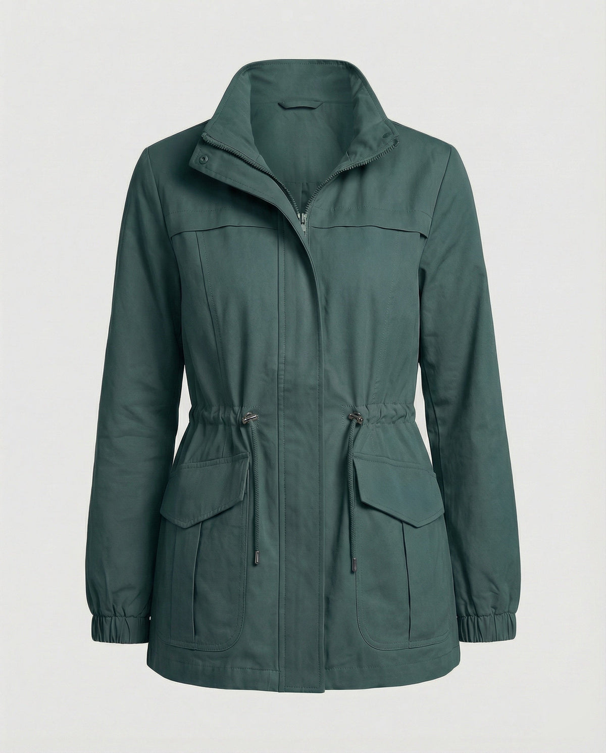 Women’s Drawstring Utility Jacket – Multi-Pocket Transitional Layer for Spring and Autumn