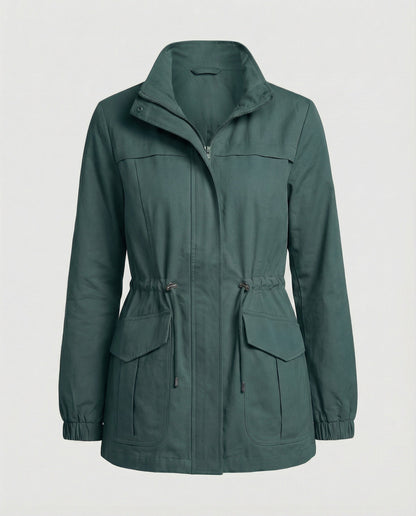 Women’s Drawstring Utility Jacket – Multi-Pocket Transitional Layer for Spring and Autumn