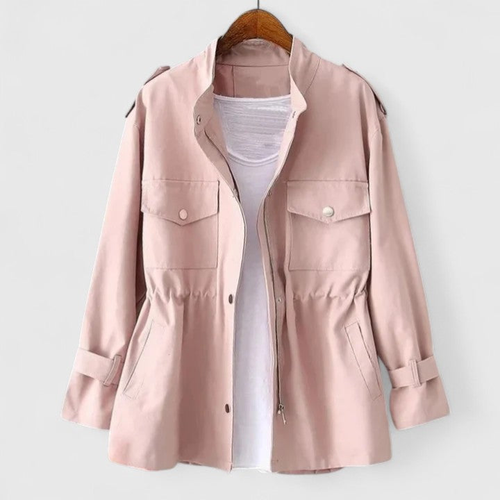 Women’s Cinched-Waist Field Jacket – Multi-Pocket Transitional Outerwear for Spring and Autumn