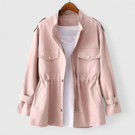 Women’s Cinched-Waist Field Jacket – Multi-Pocket Transitional Outerwear for Spring and Autumn
