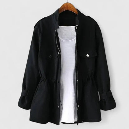 Women’s Cinched-Waist Field Jacket – Multi-Pocket Transitional Outerwear for Spring and Autumn