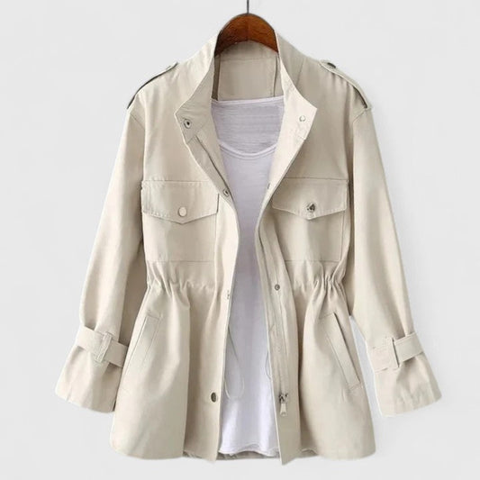 Women’s Cinched-Waist Field Jacket – Multi-Pocket Transitional Outerwear for Spring and Autumn