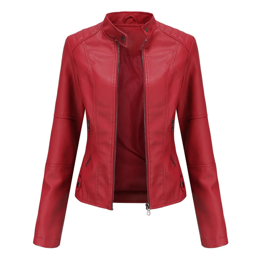 Women’s Fitted Moto Jacket – Zip-Front Biker Layer for Spring and Autumn