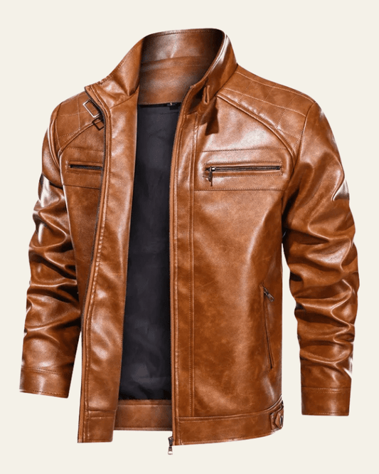 Men’s Stand-Collar Biker Jacket – Zip-Up Autumn Winter Layer for Casual Wear