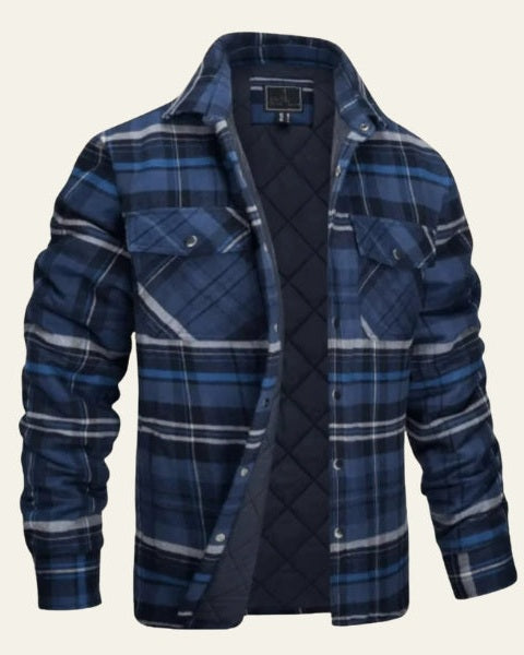 Men’s Checked Shirt Jacket – Warm Snap-Front Layer for Autumn and Winter