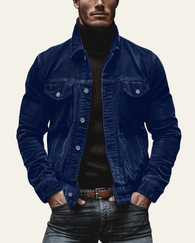 Men’s Button-Front Trucker Jacket – Regular Fit Cord Layer for Autumn and Winter