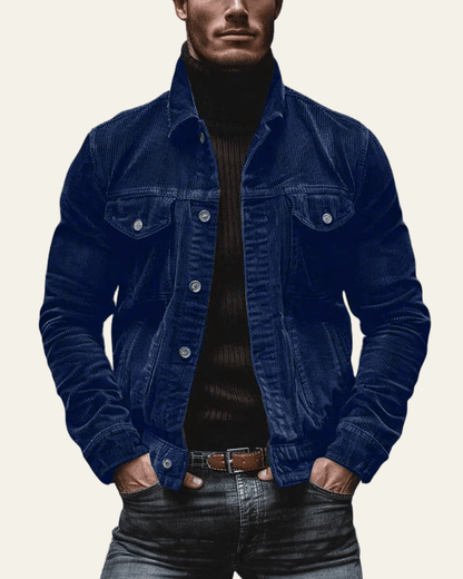 Men’s Button-Front Trucker Jacket – Regular Fit Cord Layer for Autumn and Winter