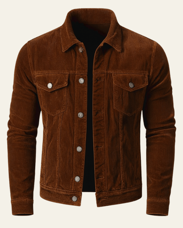 Men’s Button-Front Trucker Jacket – Regular Fit Cord Layer for Autumn and Winter